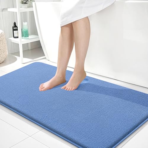 Image of OLANLY Thick Memory Foam Bathroom Runner Rugs 44x24, Extra Soft Absorbent Long Bath Mats, Quick Dry, Non-Slip, Machine Washable Bath Mat for Tub and Shower, Home Decor Accessories, Cornflower Blue