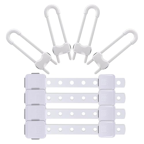 Juego de 8 cerraduras de seguridad largas, cerradura de seguridad en forma de U para nevera, armarios, cajones, lavavajillas, cerradura de seguridad