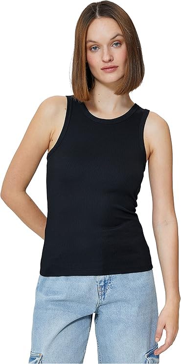 Glito Soft Cotton Ribbed Sleeveless Tank Tops for Women - Navy Blue | Slim Fit | Crew Neck | Women's Tank Top | Ribbed Innerwear & Loungewear | Ideal for Daily & Casual Wear - Image 4 thumbnail