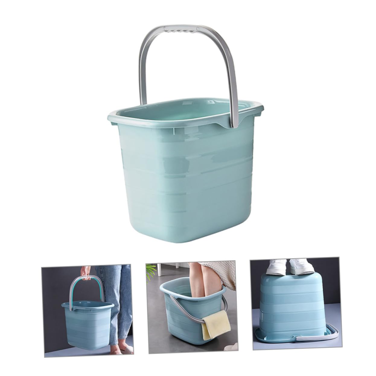 Secchio Multiuso Portatile Rettangolare in Plastica Manico | Acqua e Lavaggio, per Famiglie e Giardinaggio, Buona Portata, Base Antiscivolo
