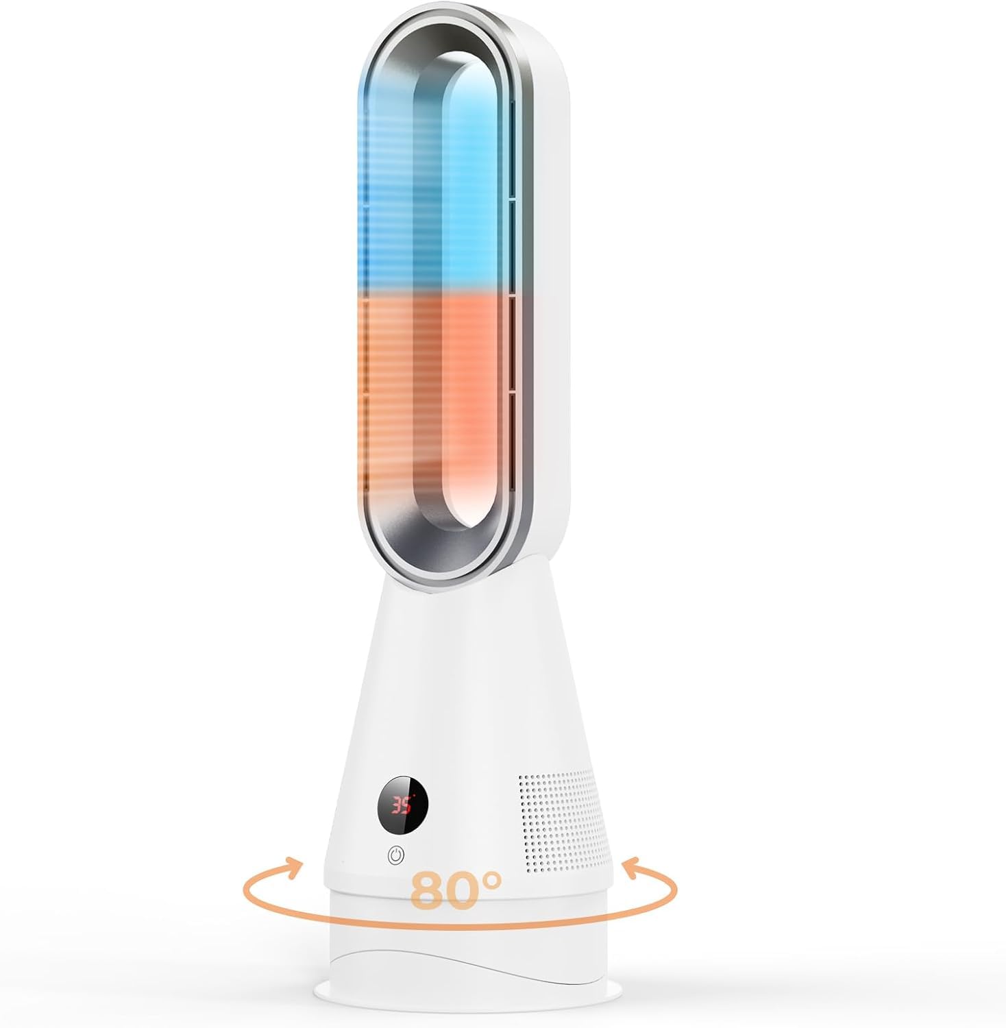 Termoventilatore a Torre 1600W Senza Pale - Telecomando, Silenzioso 30dB, Oscillazione 80°, Timer 9h, 3 Modalità Calore per Camera da Letto Soggiorno Ufficio