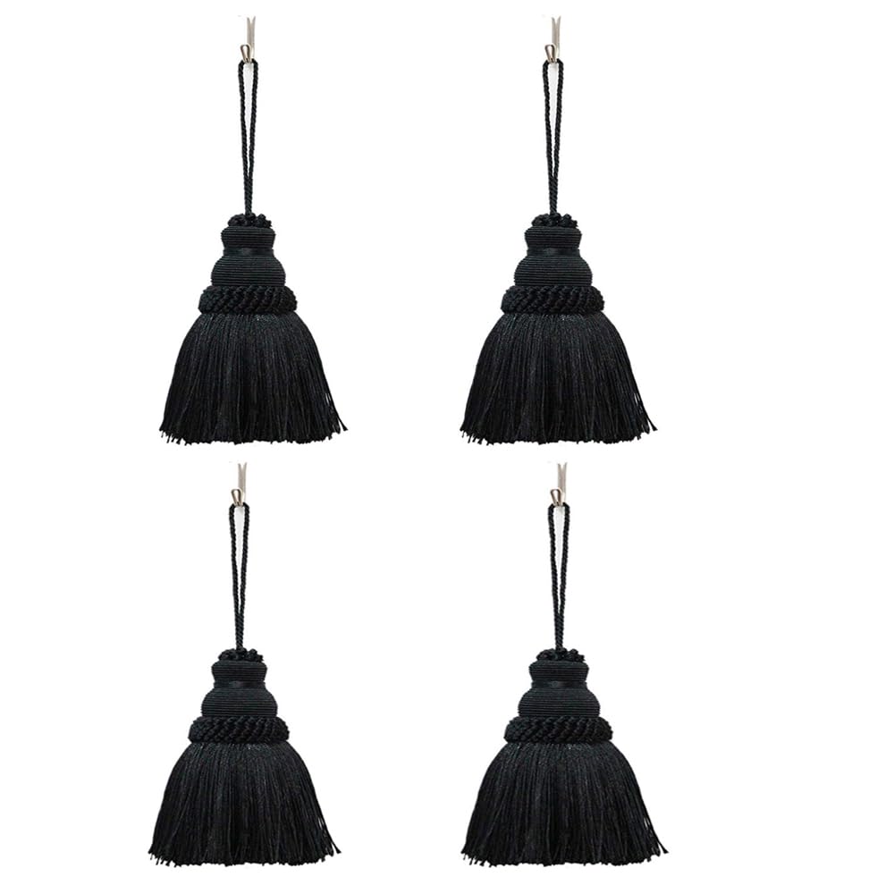 Fenghuangwu Elegant Polyester Tassel Key Tassel DIY Accessories for Furniture Light and Home Decoration 4 Packs (Black)