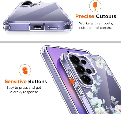 Image of Elzzi Clear Transparent Flower Cover for Samsung S26 Ultra 5g Case Shockproof Floral Design Camera Protection Shockproof PC+TPU Transparent Flower Cover for Girls & Women (Blue)