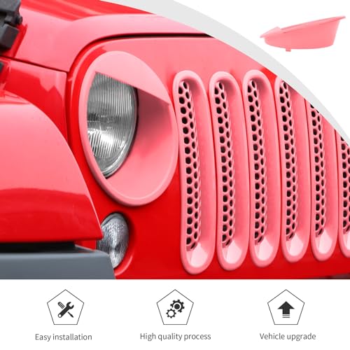 Image of JWWY Front Grille Insert Radiator Grille Grillwork Surround Assembly Inserts Headlight Headlamp Cover Trim Set Fit for 2007-2017 Jeep Wrangler JK JKU Exterior Accessories 9pcs Pink