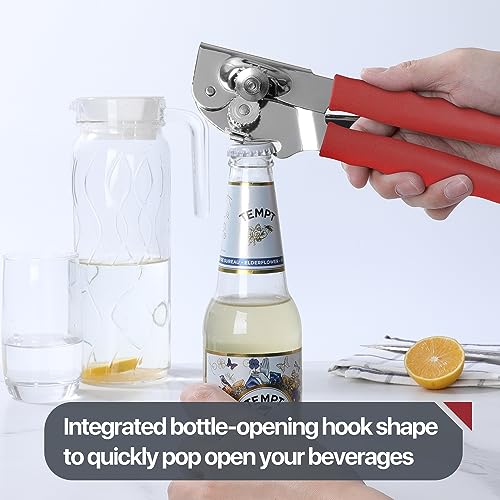 Commercial Can Opener, UHIYEE Hand Crank Can Opener Manual Heavy Duty with Comfortable Extra-long Handles, Oversized Knob, Large Handheld Can Open Easy for Big Cans, Red by UHIYEE - Image 5