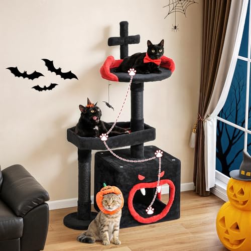 Árbol para gatos Halloween gótico con cama ataúd 38.5 in miniatura 2