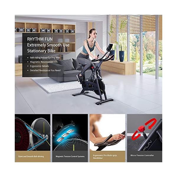 RHYTHM-FUN-APP-Applied-Exercise-Bike-Indoor-Cycling-Bike-Stationary-Bikes-Super-Quiet-Magnetic-Resistance-Quiet-Belt-Cycle-Bike-for-Home-Cardio-Workout-with-APPLCD-MonitorHeavy-Flywheel-Home-Gym RHYTHM FUN Exercise Bike Indoor Cycling Bike Stationary Bikes Super Quiet Magnetic Resistance Bike Quiet Belt Cycle Bike for Exercise Cardio Workout With Cycle APP/LCD Monitor/Heavy Flywheel Home Gym