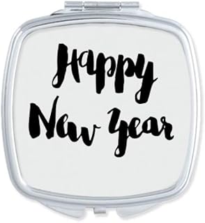 Happy New Year Quote Handwrite Mirror Square Portable Hand Pocket Makeup