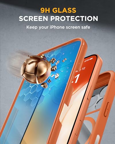 Image of Miracase for iPhone 17 Pro Max Case 6.9 inch Full-Body Phone Case with Built-in Glass Screen Protector& Full Camera Protector,[Magnetic with MagSafe] Drop Proof 17 ProMax Cover, Orange