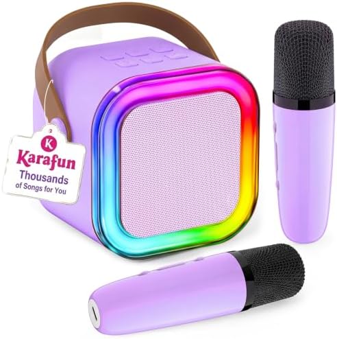 IROO Mini Karaoke Machine for Kids, 2026 TOP Kids Toys Birthday Gifts Ideas for Girls Boys Ages 3-12+ Years Old, Portable Bluetooth Speaker with 2 Wireless Mics, Noisemaker Toys for Party(Purple)