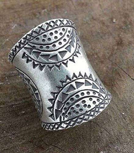 Sterling Silver Boho Large Statement Ring,"SilverShapes" Handmade Ethnic Geometric Engravings Hippie Gypsy Wide Band Adjustable Ring, Also as Thumb ring, Gift for Her - Image 4