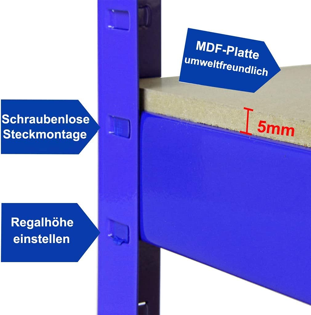 Scaffalatura per cantina con 5 ripiani regolabili, 200 x 100 x 50 cm, portata fino a 875 kg, design senza bulloni, facile da montare per garage, officina, dispensa, colore: blu