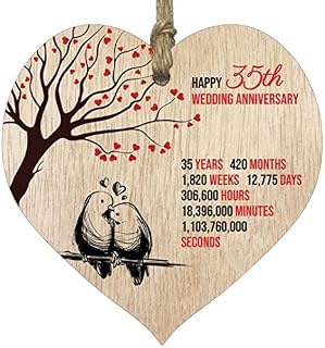 Stuff4 35th Wedding Anniversary Wooden Heart Plaque, Light Wood Sign Keepsake, Celebrate Coral/Jade Anniversary Wife Husband Boyfriend Girlfriend, Plaque with Quotes Gifts from the Kids