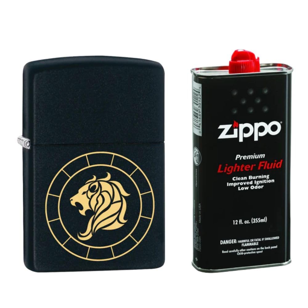 Buy Zippo Leo Zodiac Sign Matte Pocket Lighter and Get a Free 12 oz. Premium Lighter Fluid