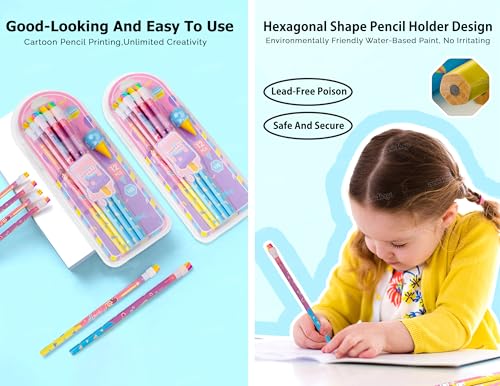 Image of Zest 4 Toyz Graphite Pencil Set of 2-24 PCS Premium Wood Graphite Pencils with 2 Ice-Cone Shaped Erasers - Easy to Sharpen Pencils Suitable for School Kids Art Drawing