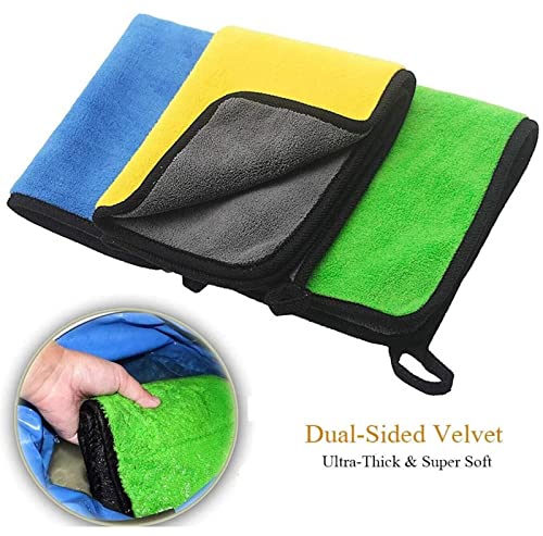 SKY-TOUCH 3pcs Microfiber Car Drying Towel for Car Cleaning and Detailing, Double Sided, Extra Thick Plush Microfiber Towel Lint Super Absorbent Detailing,Windows,Screen and Kitchen