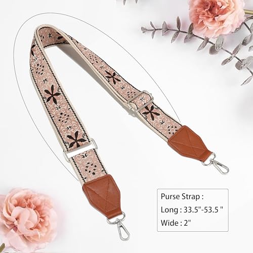 Image of LEMEDE Purse Strap,2 inch Leather End Shoulder Strap Adjustable Replacement,Retro Jacquard Multi-pattern Crossbody Bag Straps