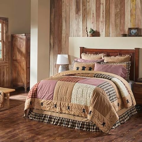 VHC Brands Quilt King, Cotton Quilt, Country Bedding, Pip Vinestar Collection, Size - 97x106, Natural Cover