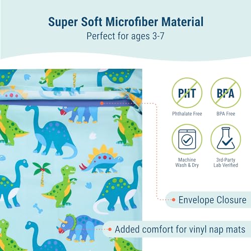 Image of Wildkin Kids Microfiber Nap Mat Cover - Soft, Durable & Fits 1.5 inch Vinyl Sleep Mats (Dinosaur Land)