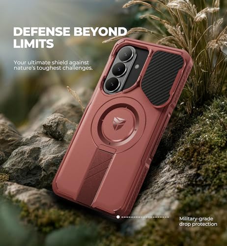 Image of Dexnor for Samsung Galaxy S26 Plus Case with Camera Cover & Adjustable Kickstand & Screen Protector, Compatible with MagSafe, Rugged Shockproof Bumper Cases Magnetic Protective Cover(2026),Maroon Red