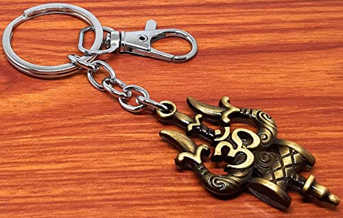 Image of Aura Lord Shiva Shankar Bholenath Mahadev Damru Om Trishul Keychain For Men Women Boys Girls Shivratri Husband Wife Metal Hook Keychain