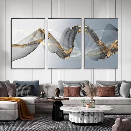 Peinture murale ruban de luxe abstrait nordique KEBIA art sur toile haut de gamme 3 pièces