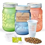 Modern Sprout Mason Garden Jar - Self-Watering Hydroponics Growing System Kit with Organic Herb Seeds - Jar Planter for Indoor Herb Garden - Seed Starter Kit Mint+Rosemary+Poppy