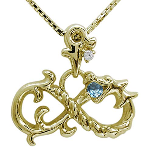 [プレジュール] メンズ ネックレス ウロボロス ブルートパーズ 11月誕生石 20代 30代 40代 イエローゴールド 10金 10K