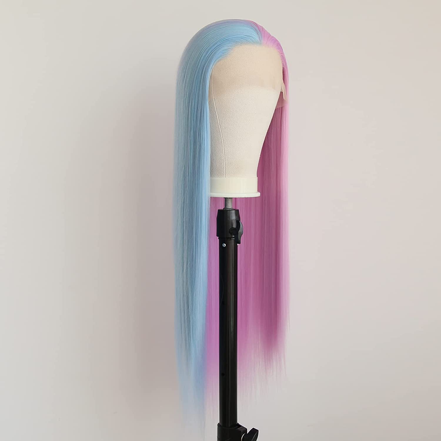 Xiweiya Synthetic Lace Front Wigs - Long Silky Straight Blue Half Pink Wigs - Heat Resistant - Image 2