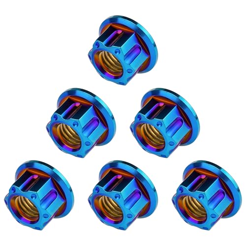 Image of Titanium M6 M8 M10 M12 M14 M16 Flange Bolt Nut Bicycle Motorcycle Rear Axle Car Modification Accessories Pack of 6 (M6 Pitch 1.0mm, Fire Blue)