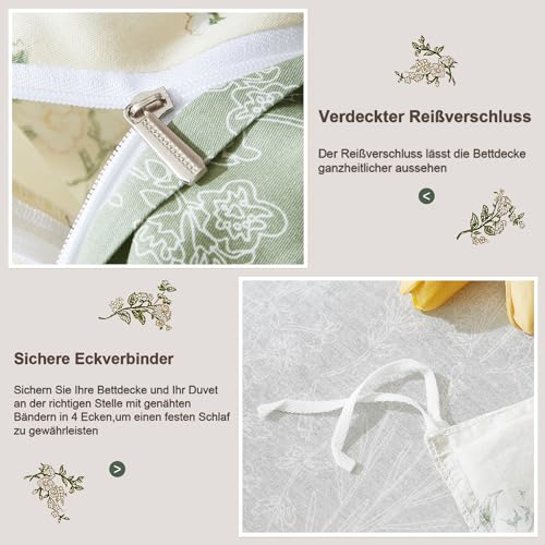 Lanqinglv Bettwäsche 135x200 Baumwolle Blumenmuster,Beige Grün Pflanzen – Ansicht 6