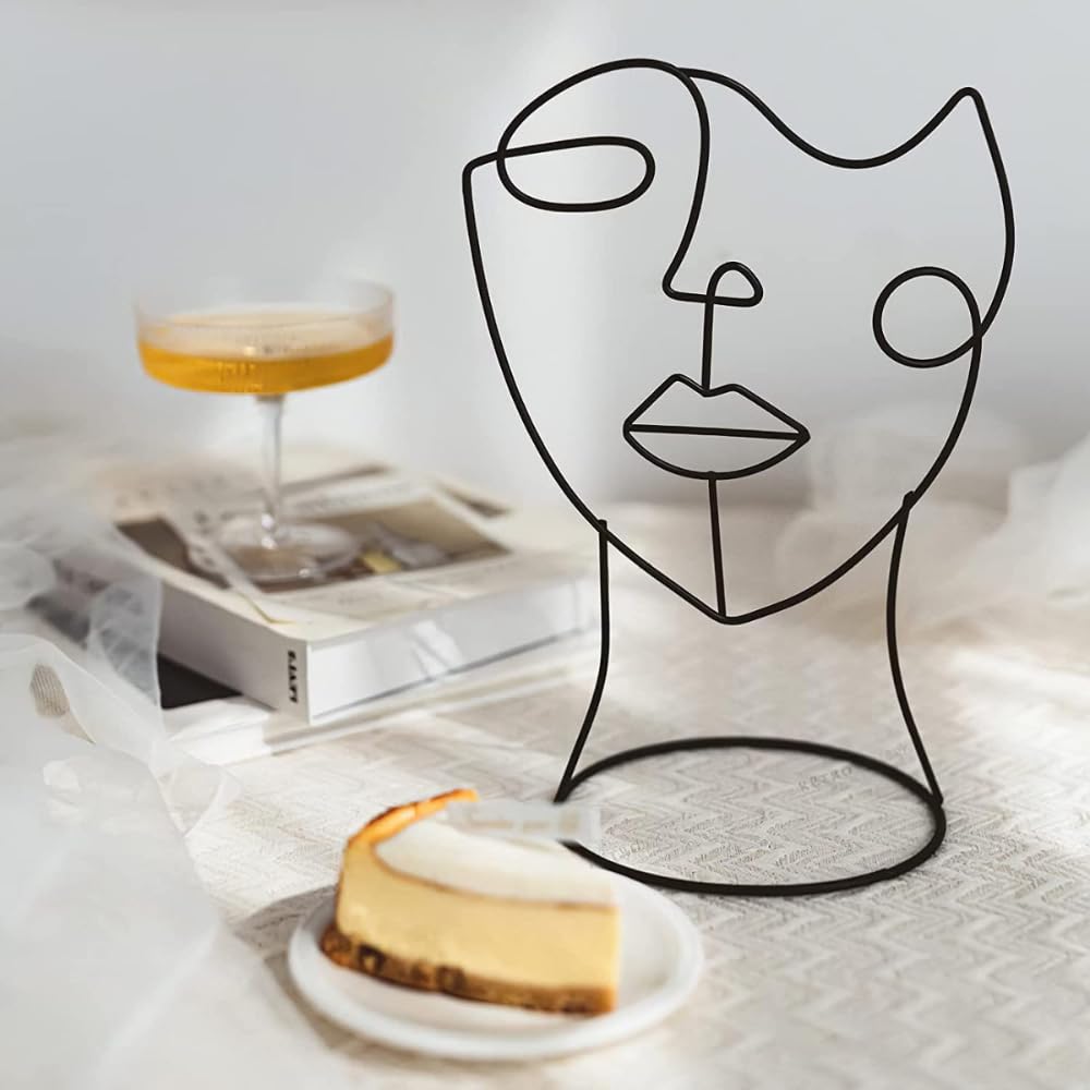 De Casa Decor New Abstract Face Wire Sculpture Art, Table Decorations, Sculpture Stand, Hat Organizer, Picasso Midcentury Modern Geometric Decorative Stylish