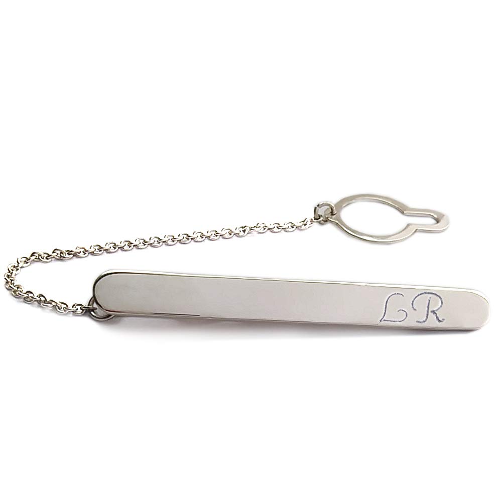 Fermacravatta in argento 925 millesimi rodiato con iniziali incise personalizzate.