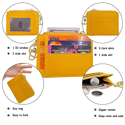 Image of Womens Slim RFID Credit Card Holder Mini Front Pocket Wallet Coin Purse Keychain, Lichee Yellow, small,