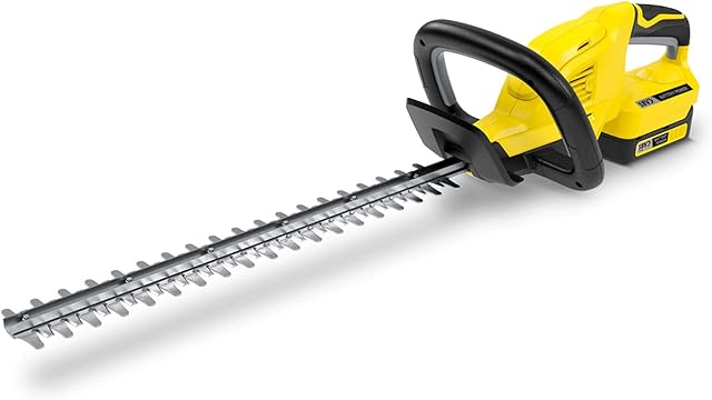 Kärcher Akumulatorowe nożyce do żywopłotu HGE 18-45 (szlifowane diamentowo ostrze, długość cięcia 45 cm, waga 2,5 kg, prędkość noża: 2700 obr./min), żółty