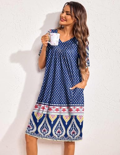Image of Ekouaer Womens House Dress Floral Print Nightgown with Pockets Mumu Dress