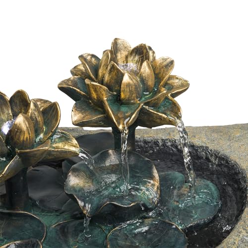 Alpine Corporation USA1393 Outdoor Floor Vintage Pedestal Lotus Rock Water Fountain thumb #9