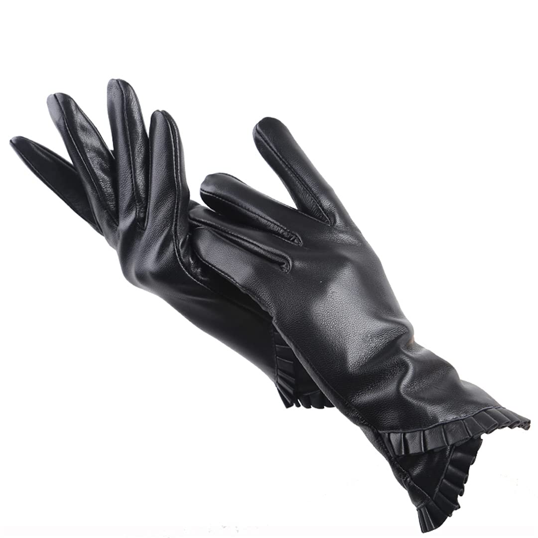 Guanti da donna in pelle nera addensare i guanti invernali caldi Guanti da guida antivento all'aperto