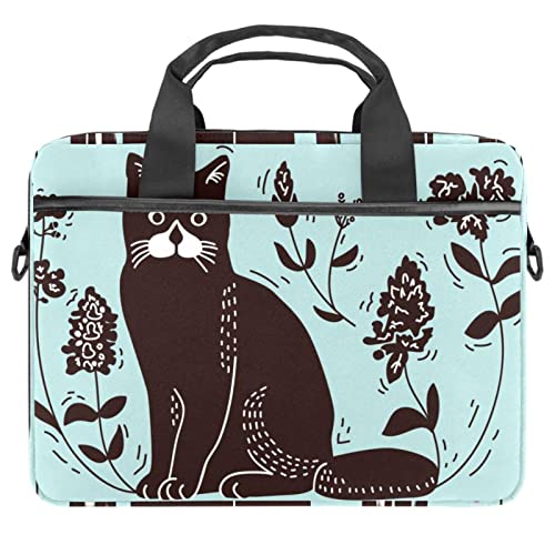 Funda de portátil 14 pulgadas con flores y gato negro para tableta