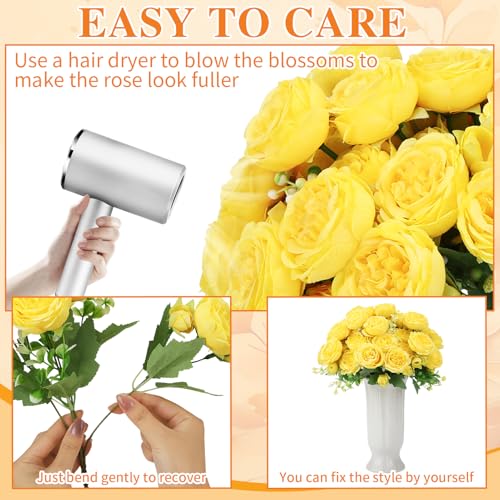 Image of 8 Pack Yellow Peonies Artificial Flowers, Fake Silk Hydrangea Bouquet for Bridal Wedding Home Table Decor Reusable Dining Opening Ceremony Birthday Arrangement Faux Floral