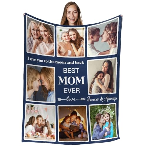 Lovpippi Personalized Christmas Blanket Gifts for Mom, Custom Mom Blanket with Photos, Collage Pictures to My Mom Gift from Daughter Son, Mothers Day, Birthday Gifts for Mom Stepmom Grandma Women