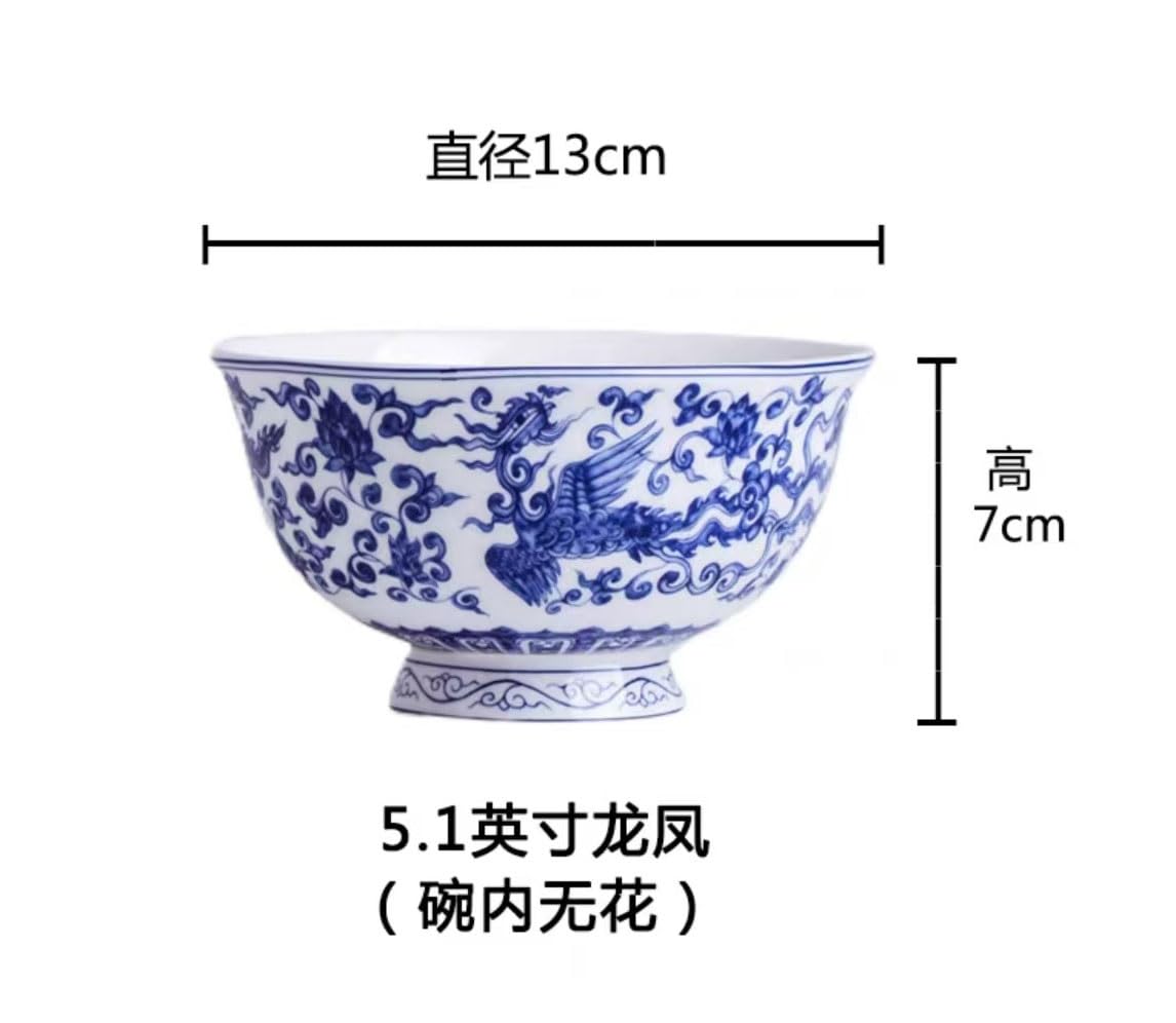 blaue Porzellan-Schüssel, Bone China Schüssel im chinesischen Stil, blau-weiß, Doppeldrachenmuster, 15,2 cm(5.1inch)