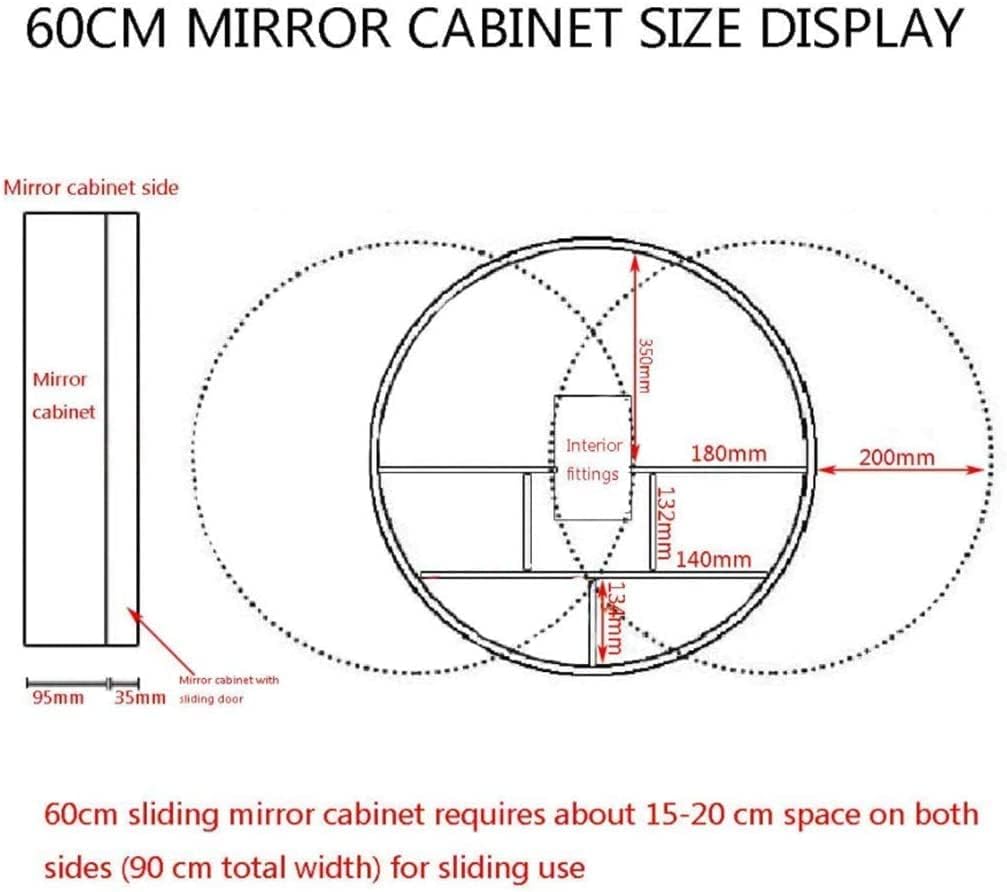 Led Round Mirror Cabinet Bathroom Wood with Light, Wall Mount Mirror Cabinet Bathroom Storage, Solid Wood Anti-Fog Bathroom Mirror/wall-Mounted Round Vanity Mirror, Black,70cm (Wood 60cm) Black 60cm