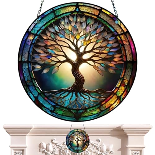 Vesone Arbre d'ornement de fenêtre, Attrape-Soleil Papillon pour fenêtres | Arbre de Vie Acrylique/Libellule/Papillon coloré Suncatcher | Tentures de fenêtre, Attrape-Soleil en vitrail pour la