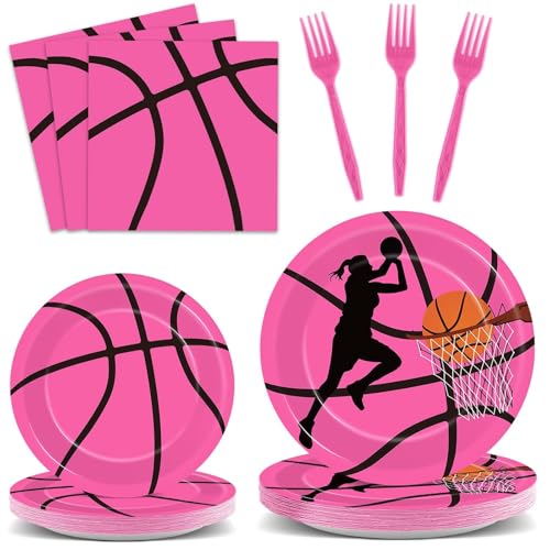 gisgfim 96 Pcs Pink Basketball Party Supplies Paper Plates Napkins...