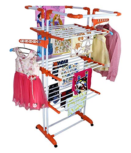 Image of CIPLA PLAST Mild Steel and Co-Polymer Cloth Dryer Stand Drying Rack for Home and Balcony - King Jumbo (Orange)