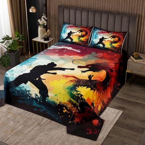 Colcha infantil de dragón chino tamaño doble, juego de colcha de animales chinos Kung Fu, decoración de habitación de niños, niñas y hombres, colcha acolchada abstracta de dragón 3D, edredón de ropa