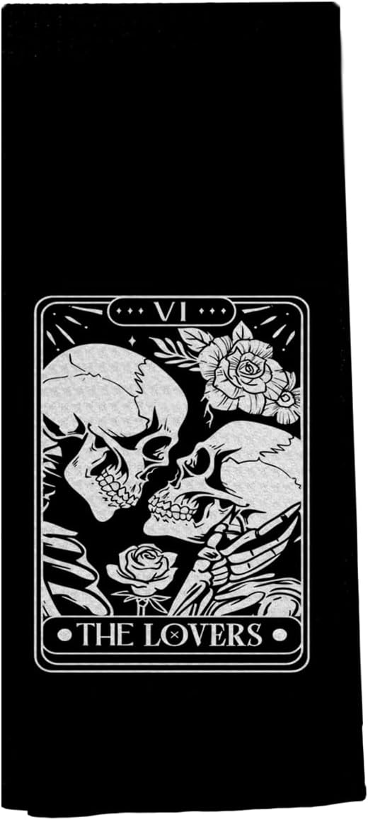 Gothic Couple Kitchen Towels,Goth Valentines D Ay Decor for Kitchen Bathroom Cars,Gothic Valentines Skeleton Gifts for Women,Valentines Day Decor Towels 16x24