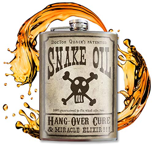 Snake Oil Skull & Cross Bones Flask - 8Oz Stainless Steel Flask - Come In A Gift Box - By Trixie & Milo #TOP18