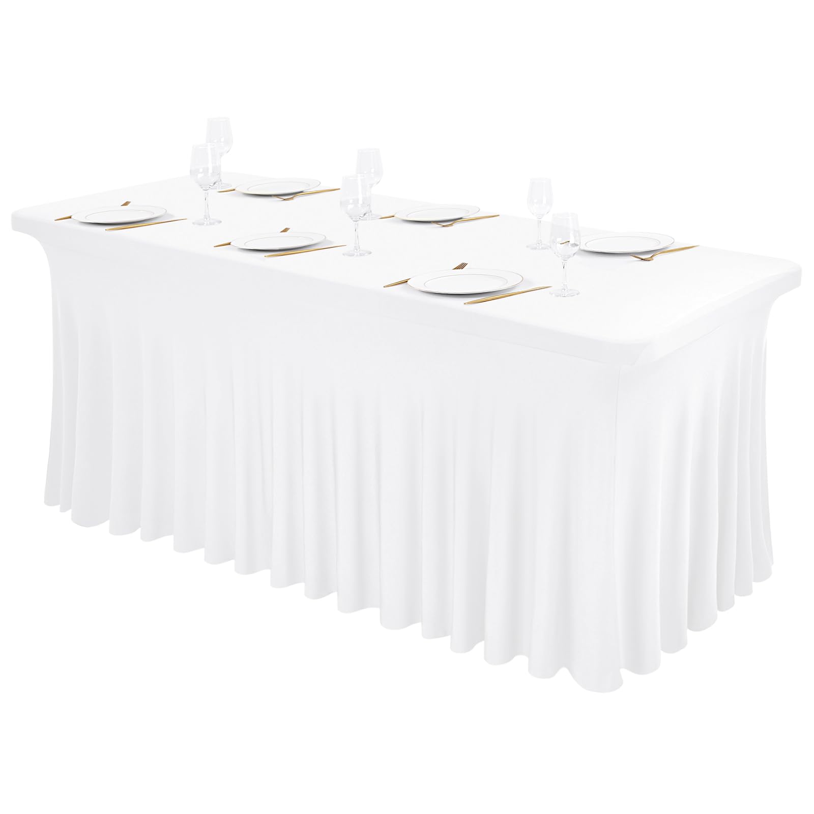 Teruntrue Spandex Tabelle Rock 8ft Stretch Tischabdeckung mit Rock, waschbar Tabelle Rock für 8ft Rectangle Tabelle für Hochzeit Geburtstag Party Ausstellungen Cocktail Bar (weiß)